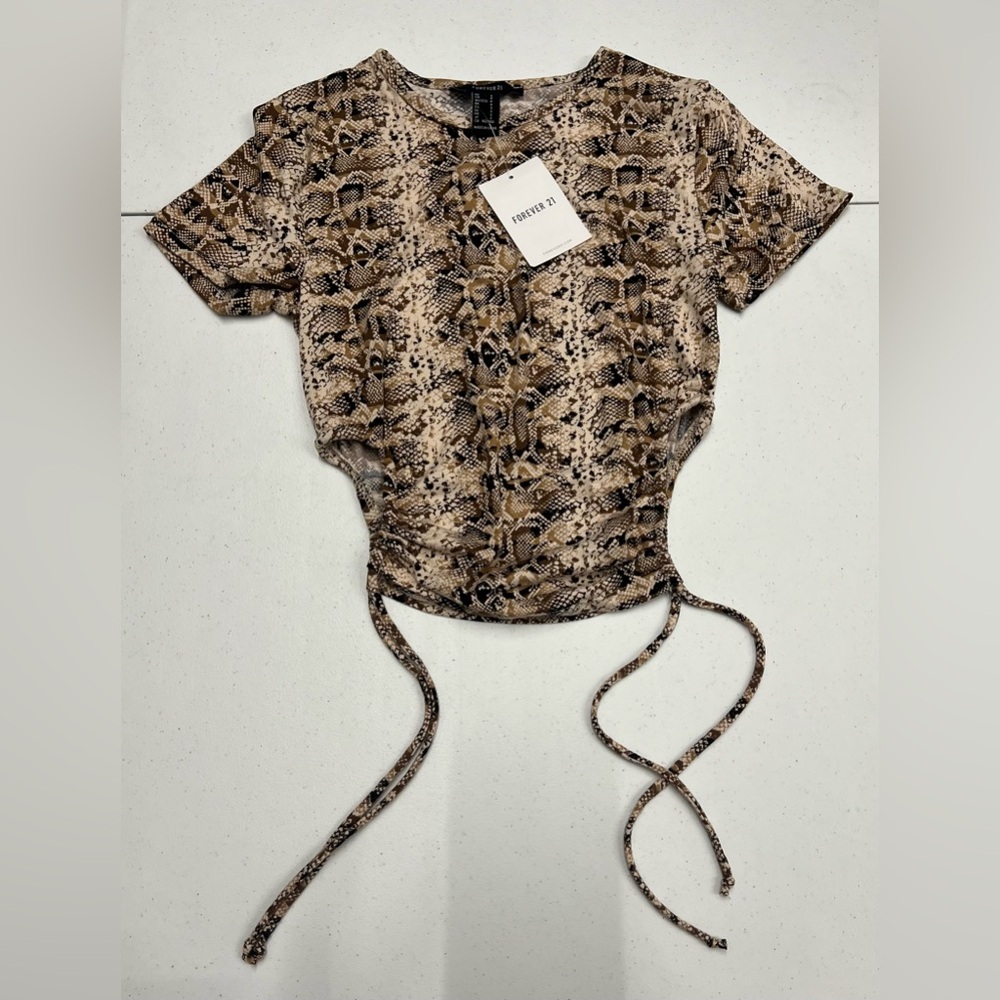 Forever 21 Snake Print Crop Top - Tan and Black